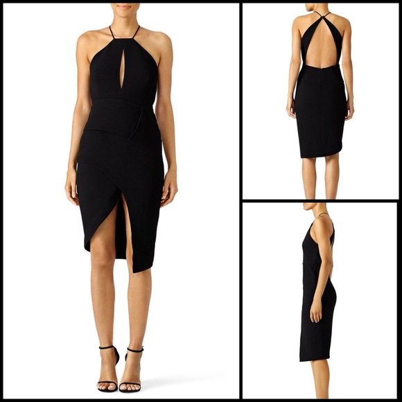 $565 Nicholas Halter Draped  Black Open Back Front Slit  Designer Dress Size 8 - Picture 1 of 16